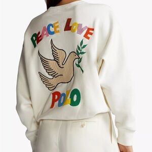 Ralph Lauren Peace Love Polo White Dove Crewneck Sweatshirt Fleece EUC RARE XL